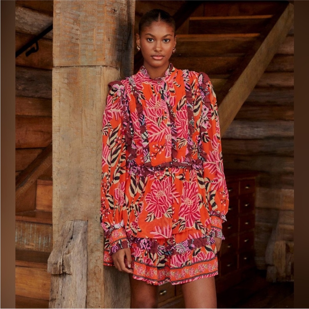 Farm Rio Mixed Floral Ruffle Mini Dress - Picture 3 of 8